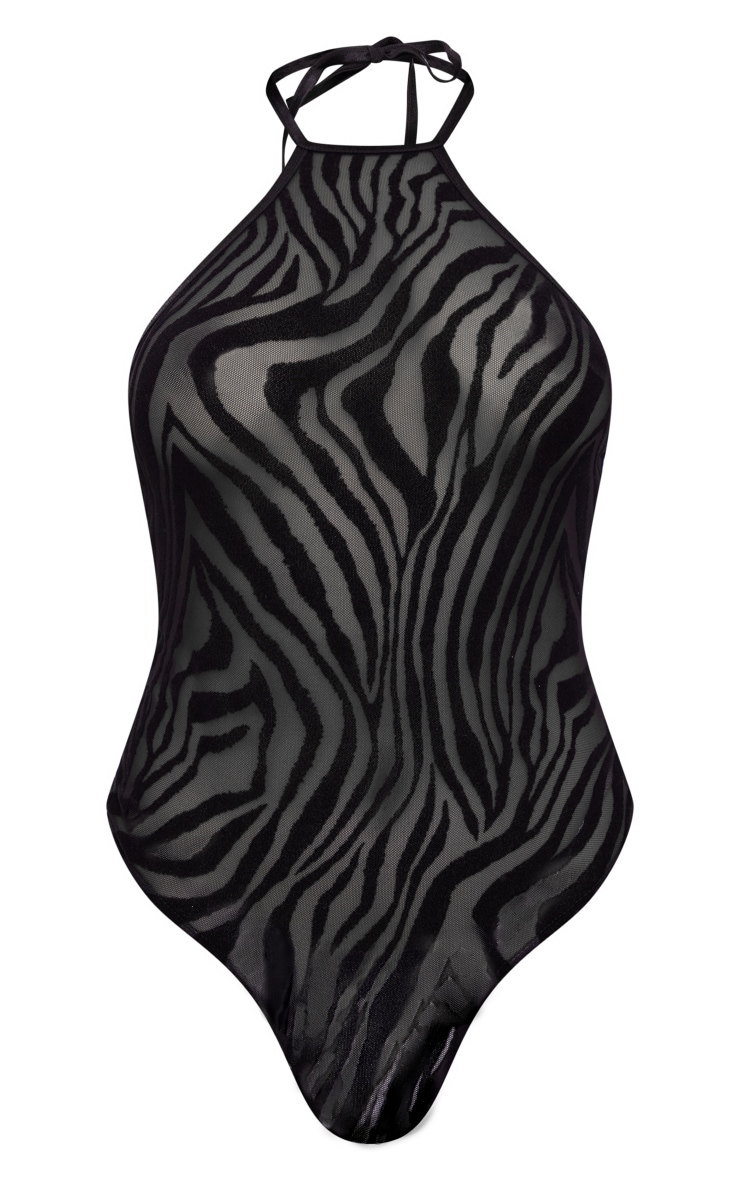 Black Zebra Flock Halter Bodysuit
