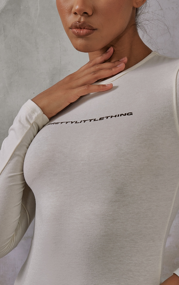 Beige Logo Long Sleeve Bodysuit