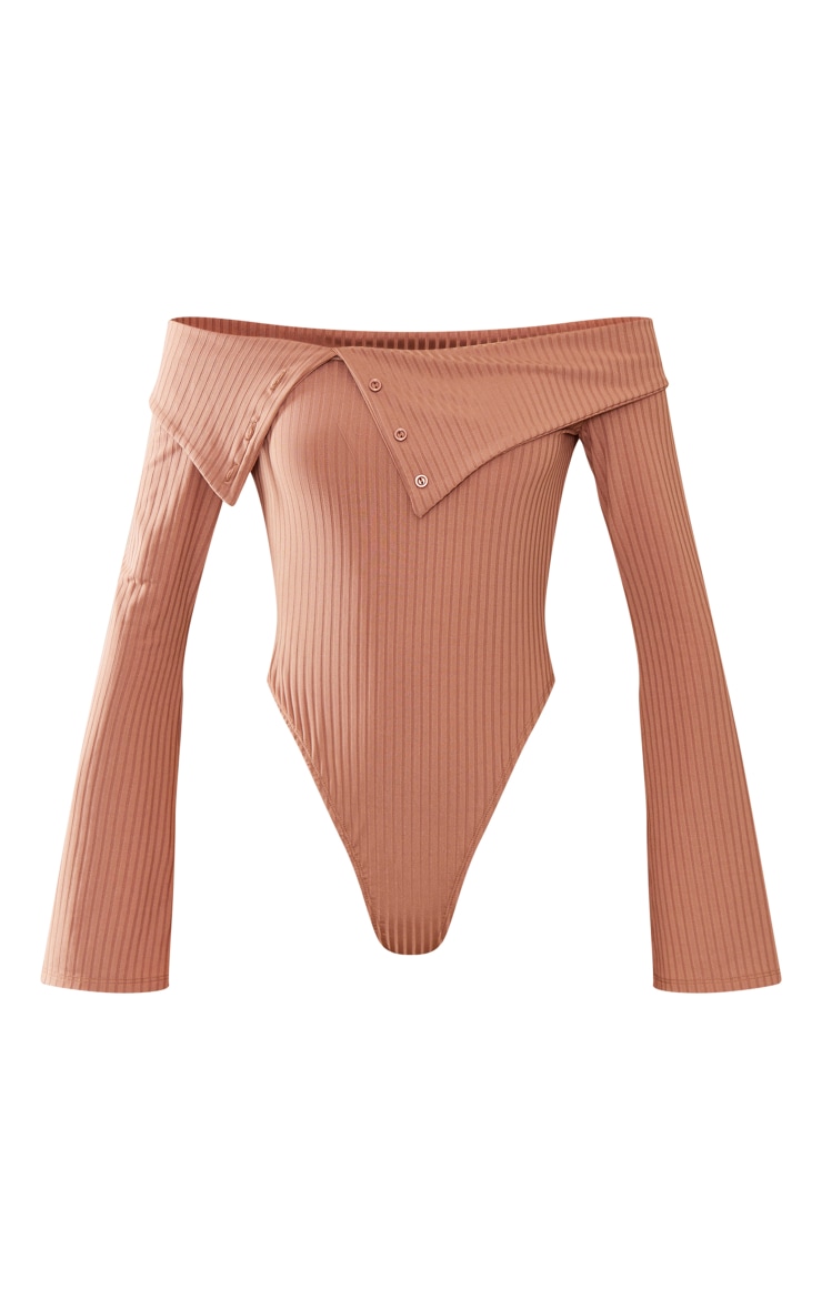 Tall Taupe Ribbed Fold Over Front Bodysuit