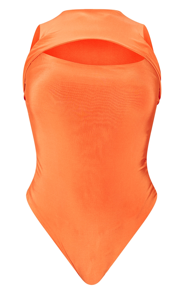 Orange Slinky Cut Out Front Bodysuit
