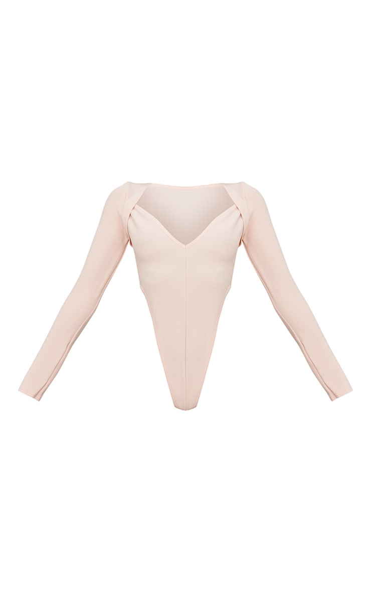 Nude Stretch Woven High Rise Plunge Long Sleeve Bodysuit
