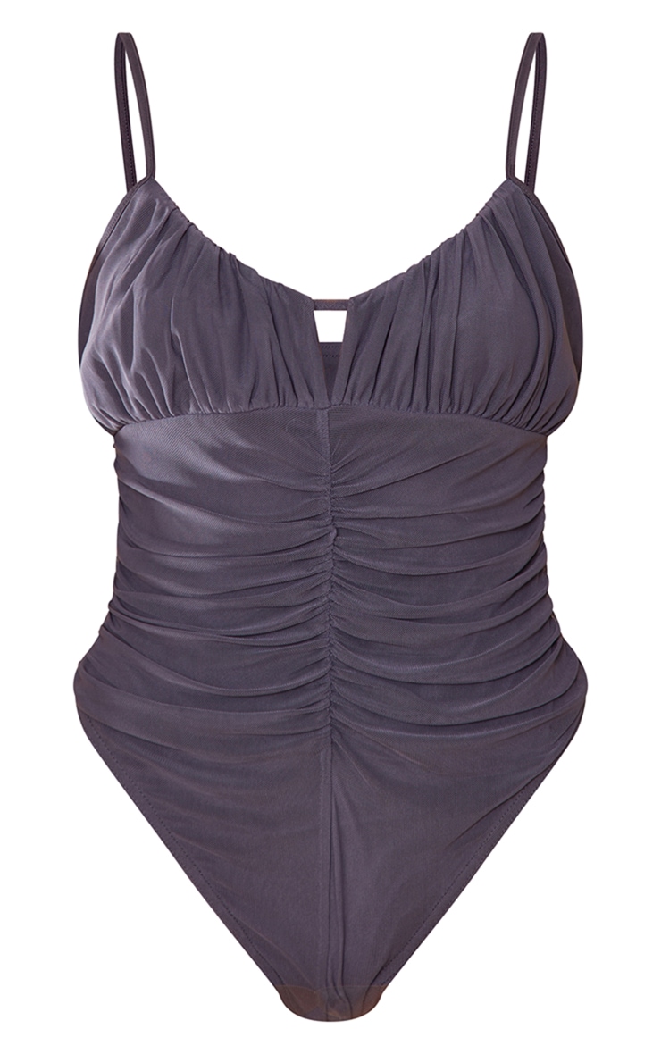 Charcoal Mesh Ruched Sleeveless Bodysuit