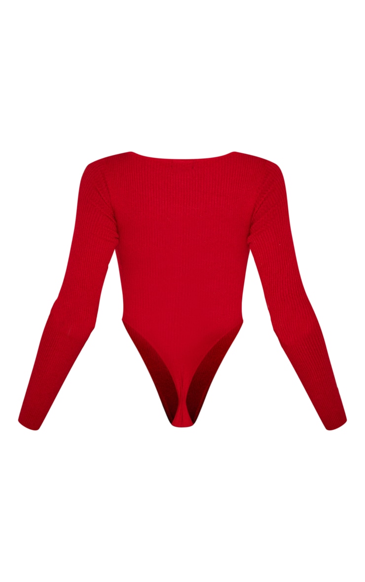 Red Scoop Neck Knitted Bodysuit