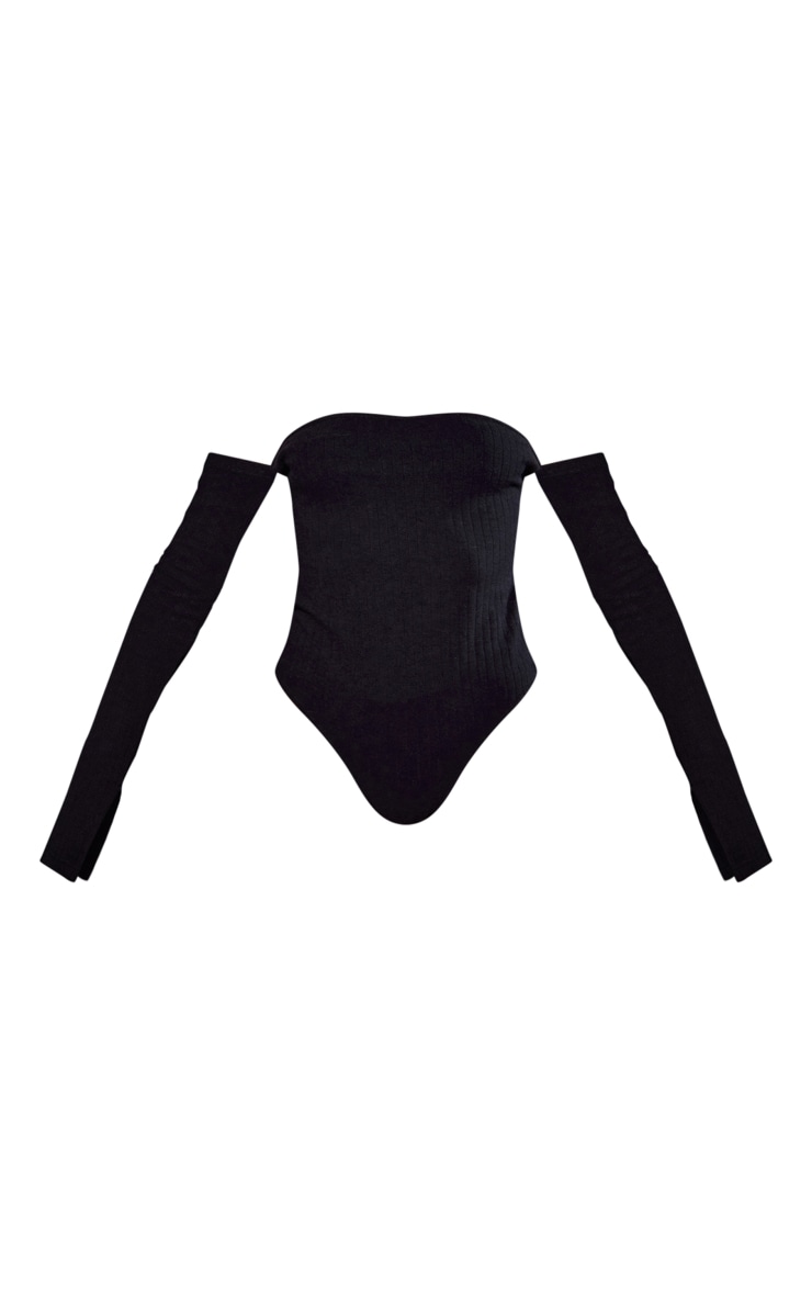 Black Rib Bardot Long Sleeve Bodysuit