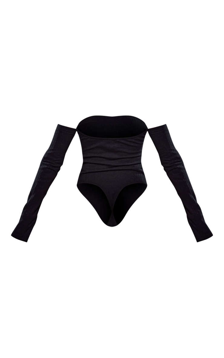 Black Rib Bardot Long Sleeve Bodysuit