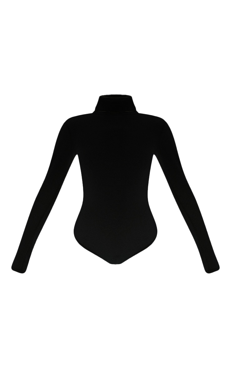 Basic Black Cotton Blend Roll Neck Bodysuit