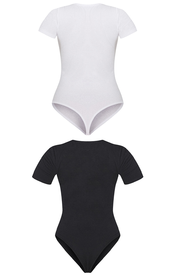 Basic Black & White Cotton Blend V Neck Short Sleeve Bodysuit 2 Pack