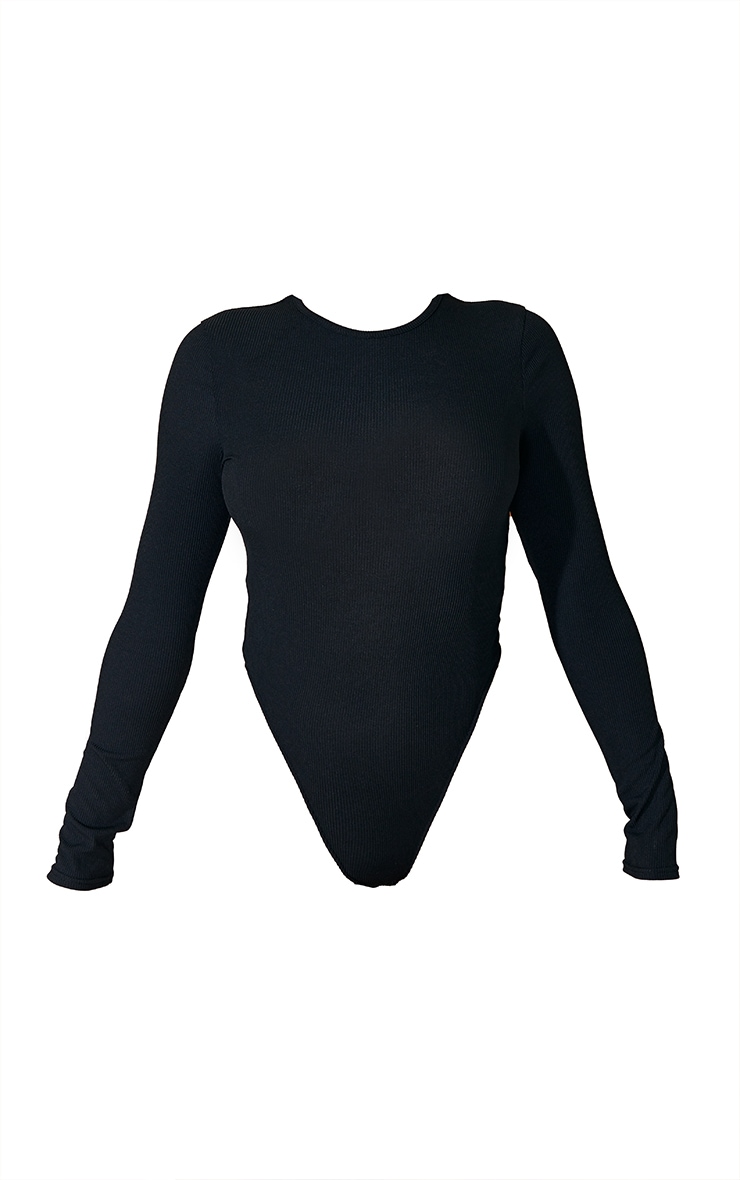 Black Rib Round Neck Long Sleeve Bodysuit
