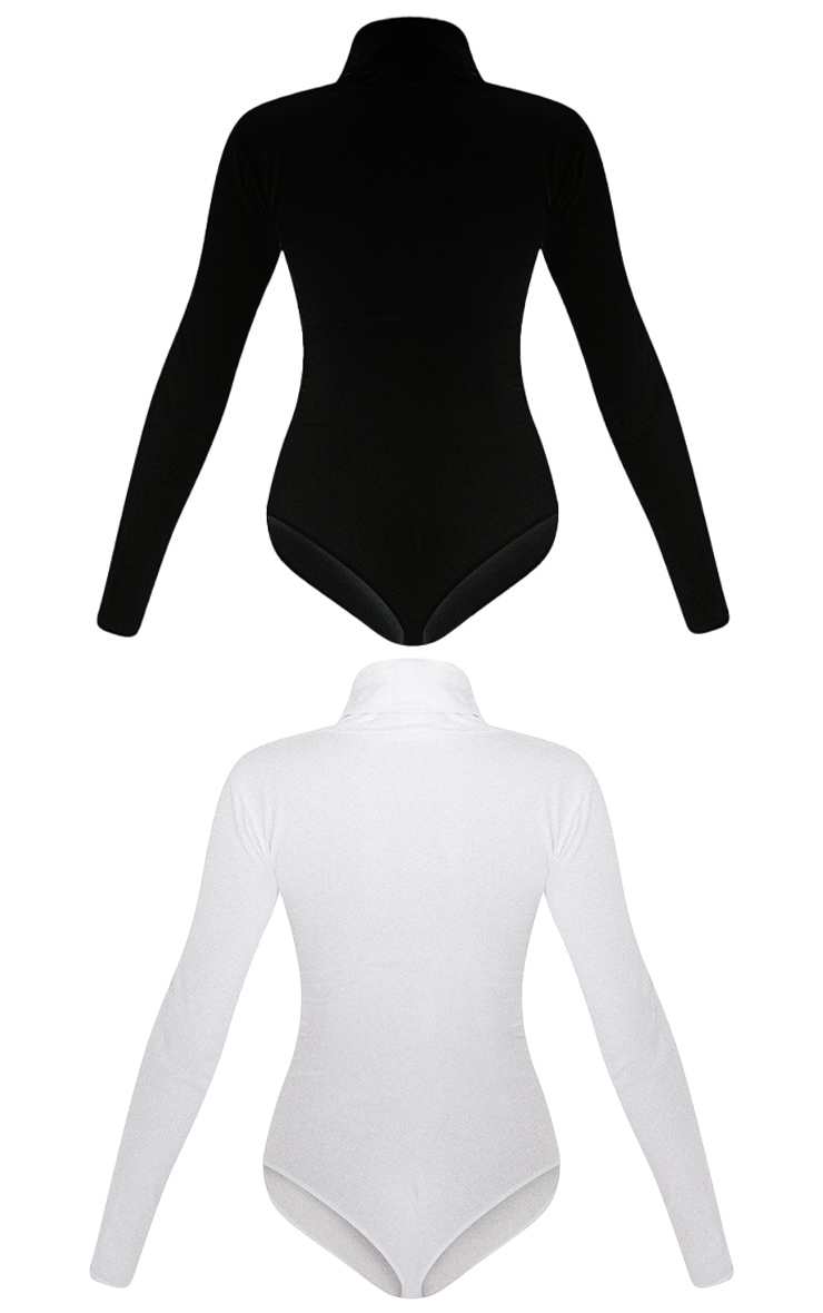 Basic Black & White Cotton Blend Roll Neck Bodysuit 2 Pack