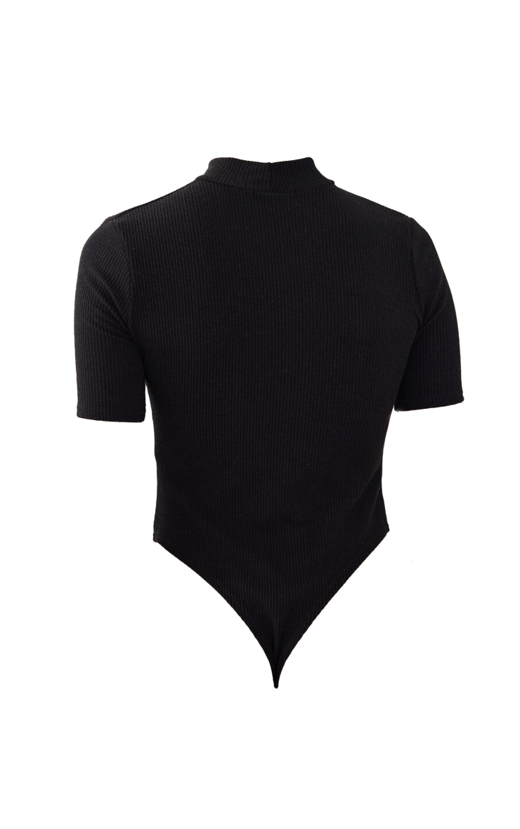 Black Crinkle Rib Short Sleeve Bodysuit