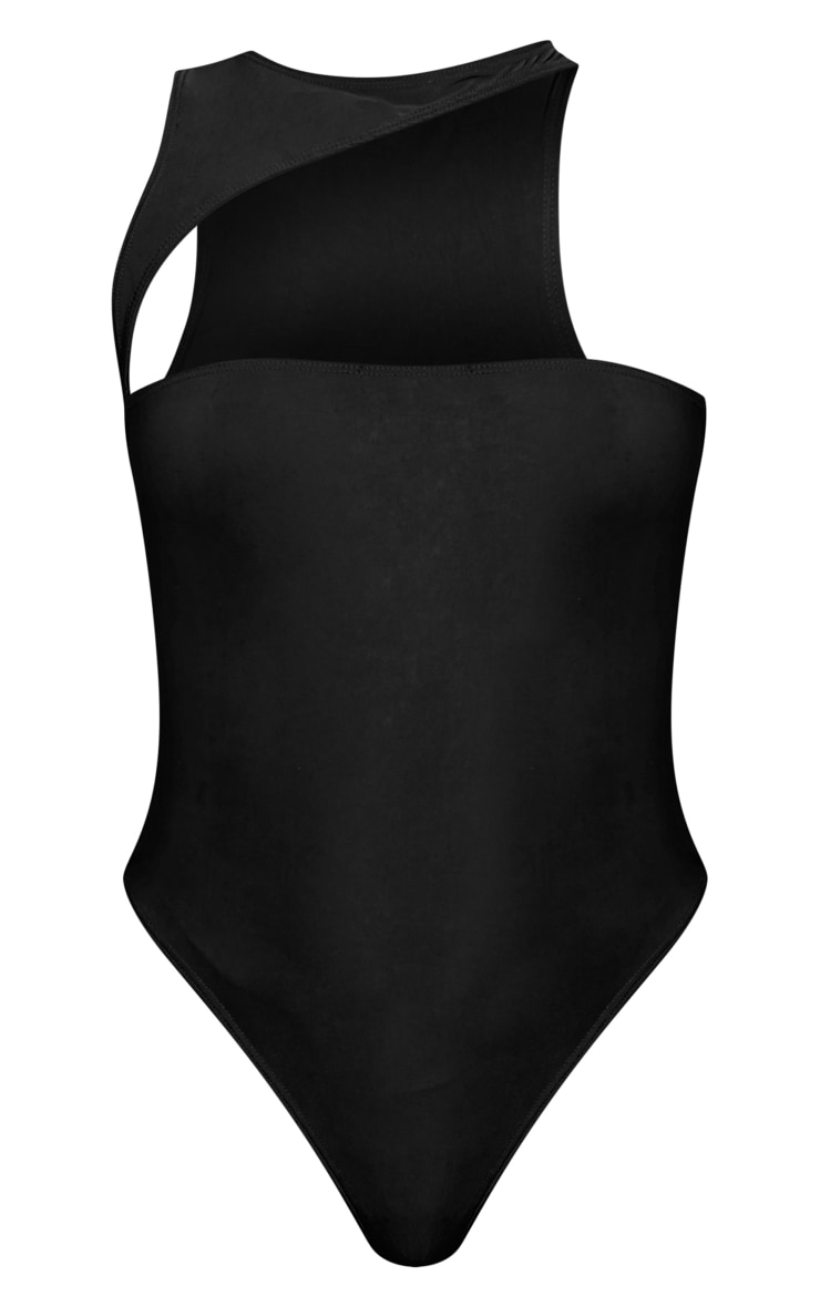 Black Slinky Asymmetric Cutout Sleeveless Bodysuit
