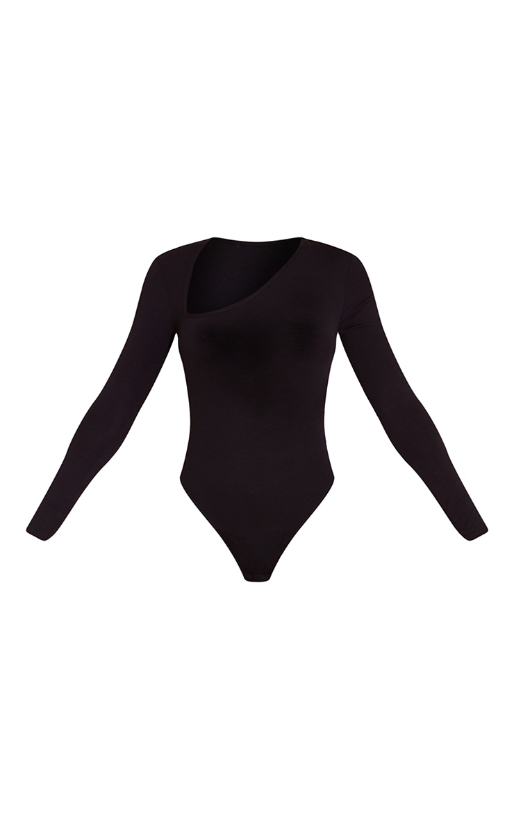 Black Asymmetrical Jersey Thong Bodysuit