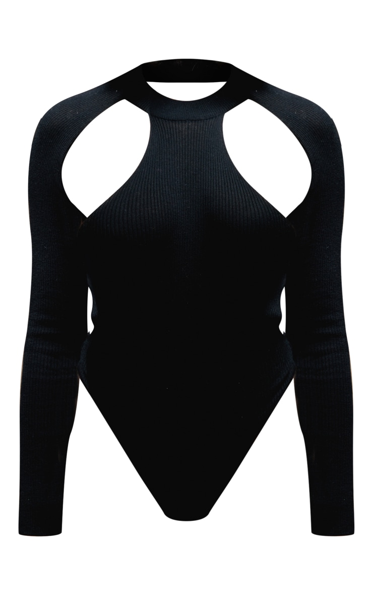 Black Knitted Open Back Bodysuit