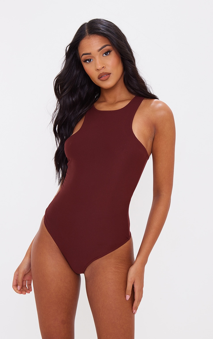 Tall Chocolate Soft Touch Racer Neck Bodysuit