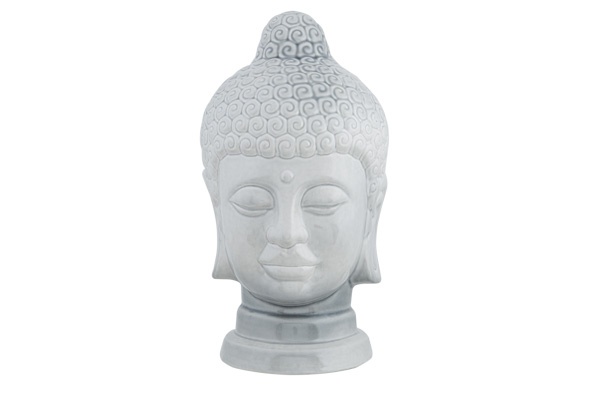 hoofd buddha soft grey glazing grijsxh38 cm aardewerk