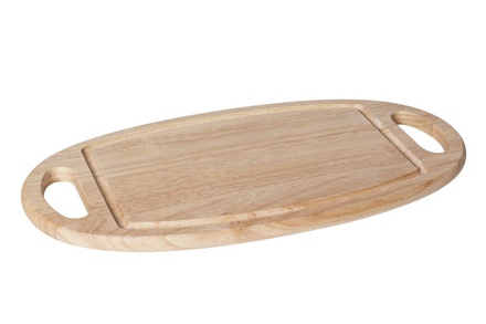snijplank hout ovaal 39x20x1,5cm met 2 gaten als handvat