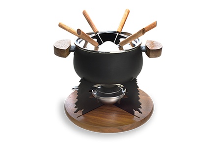 fondueset geëmalleerd zwart 2l 6 pers