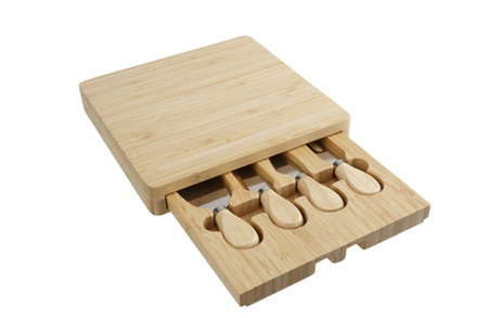 snijplank met kaassnij set 23x23xh3,5cm bamboe