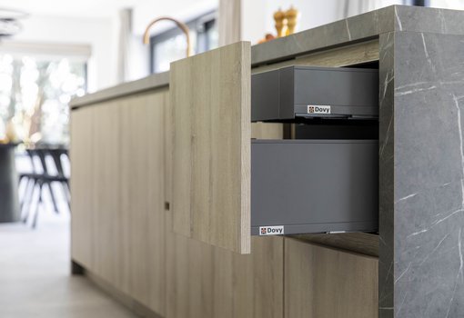 Ons huis/nieuw huis - Keuken Tineke en Derko - Keuken in marmerlook en houtprint - kastlades