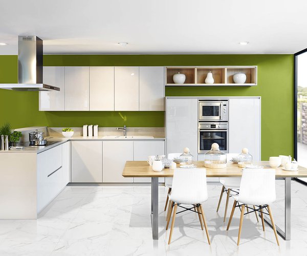 Moderne witte keuken in gelakt glas - Model Sirius
