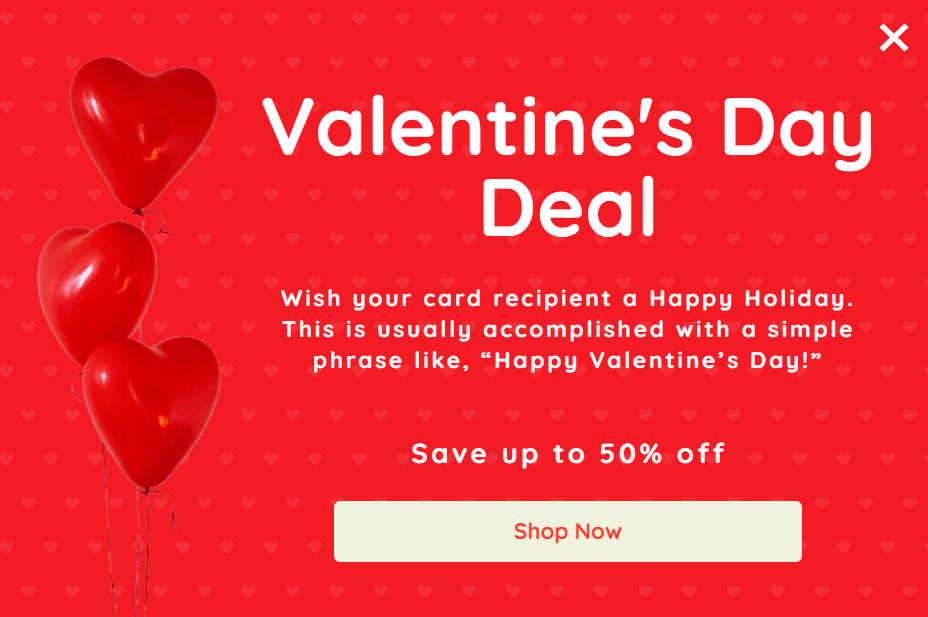 Free Valentine's Day deals popup