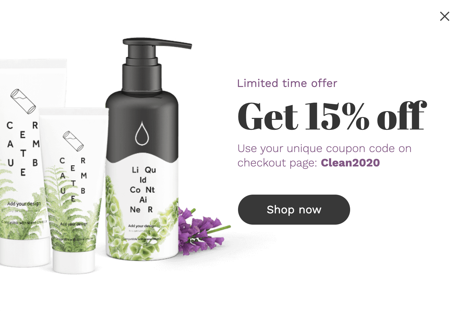 Free Skincare shopping popup with a touch of purple