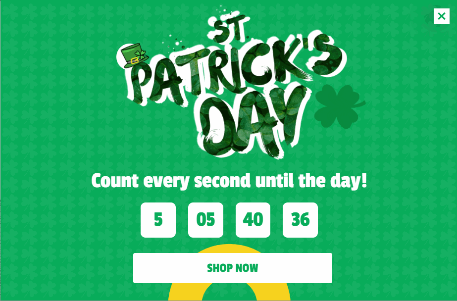 Free St. Patrick's Day promotion popup