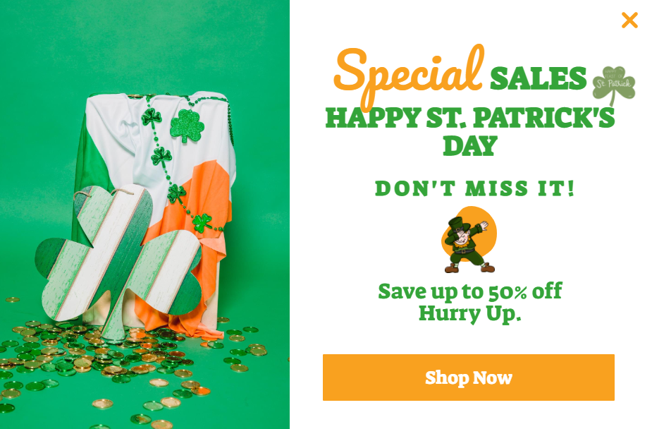 Free St. Patrick's Day promotion popup