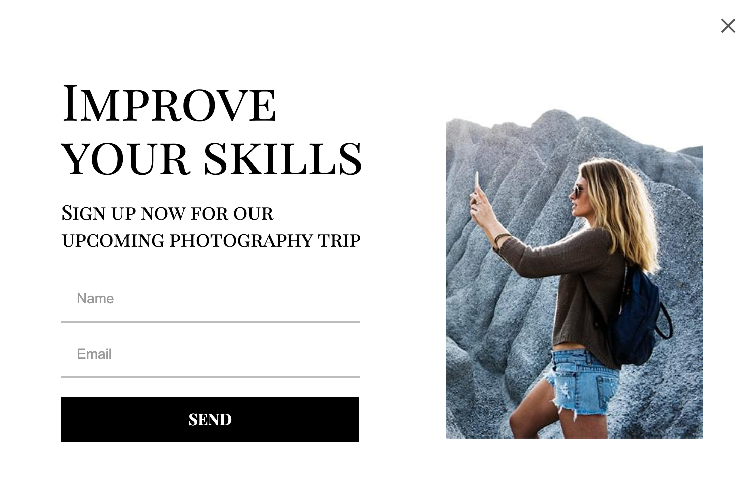 Free Popup for photography course creators