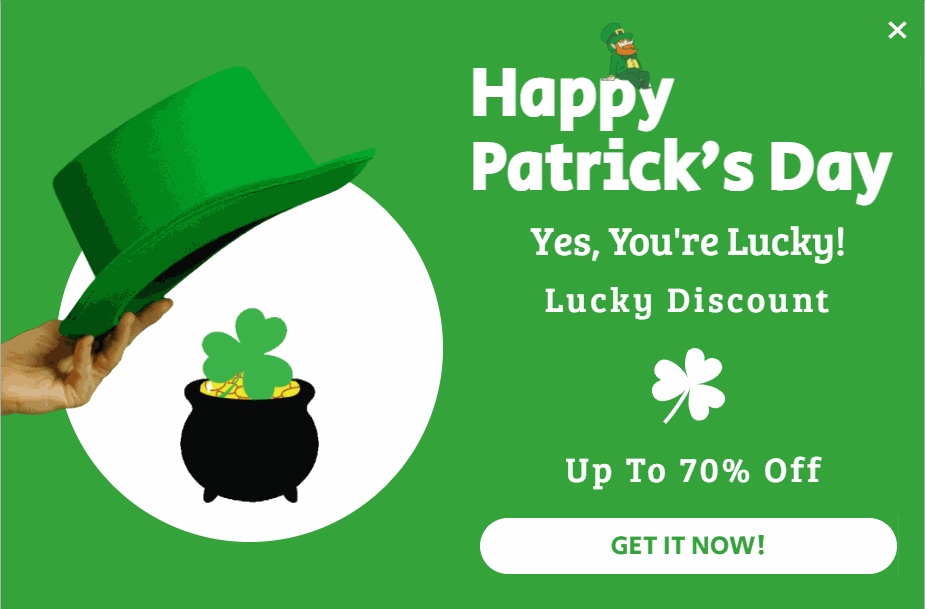 Free St. Patrick's Day promotion popup