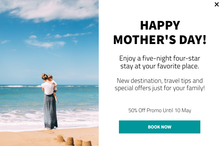 Free Creative Mother's Day Vacation for promoting sales and deals on your website