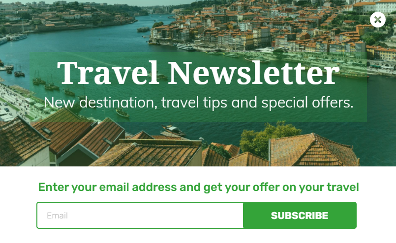 Free Travel newsletter popup