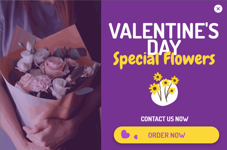 Free Valentine's Day flowers promotion popup