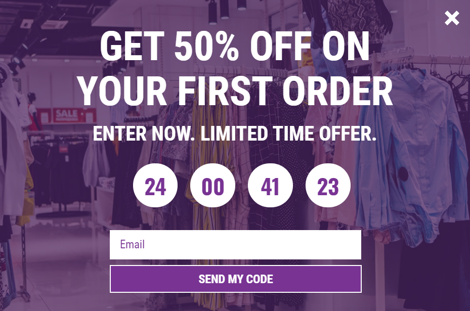 Free First order offer promotion popup