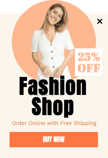 Free Fashion Shop promotion popup