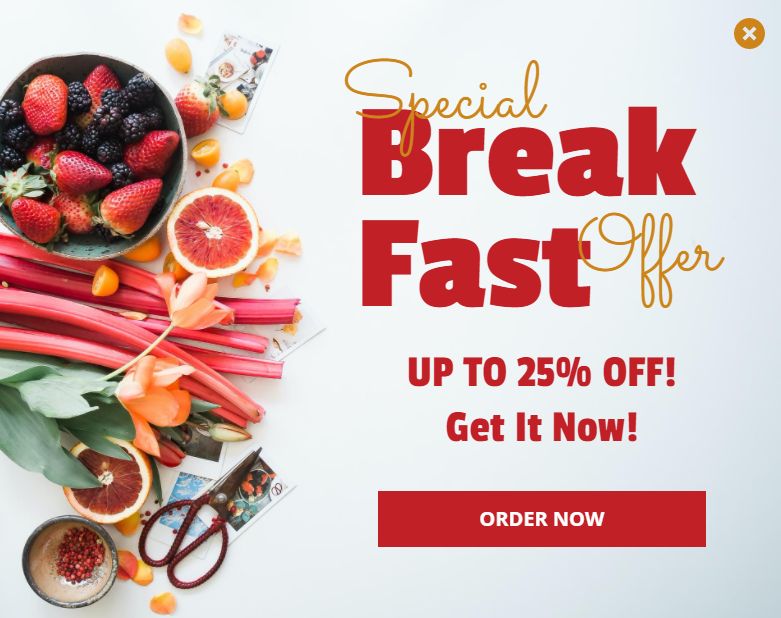 Free Breakfast food promotion popup