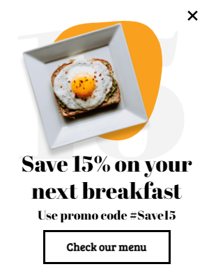 Free Breakfast menu promotion popup
