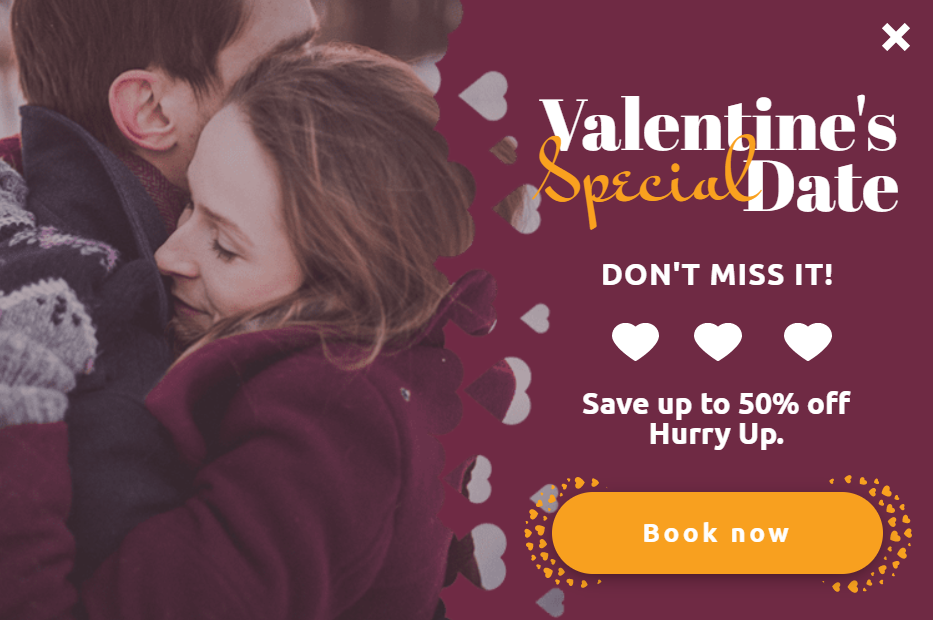 Free Valentine's Day date promotion popup