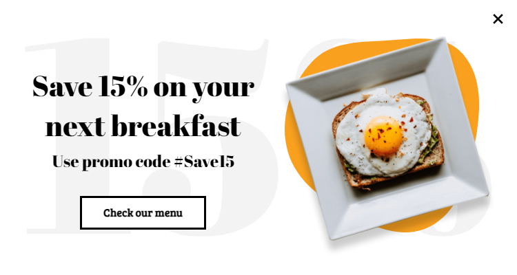 Free Breakfast menu promotion popup