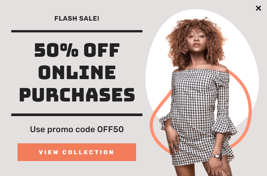 Free Online Purchases promotion popup
