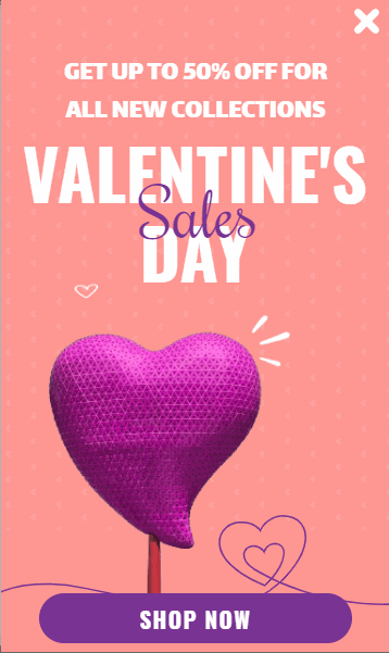 Free Valentine's Day sale promotion popup