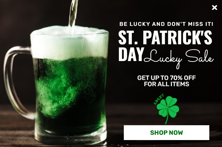 Free St. Patrick's Day promotion popup