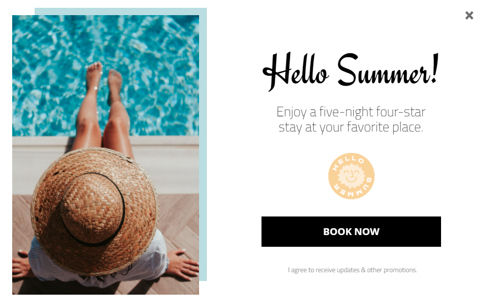 Free Summer trips promotion popup