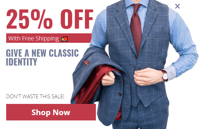 Free Men's Formal Wear promotion popup