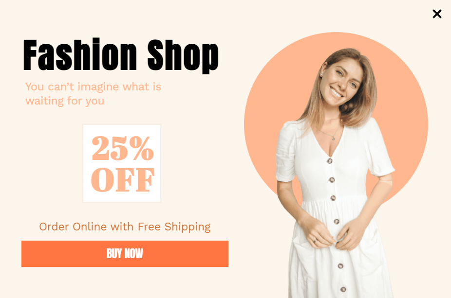 Free Fashion Shop promotion popup