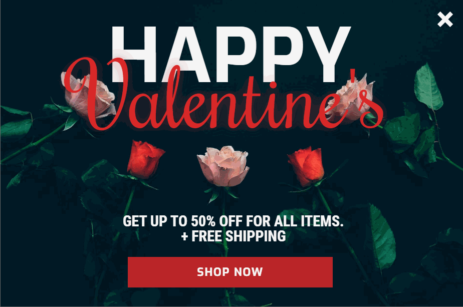 Free Valentine's Day sale promotion popup