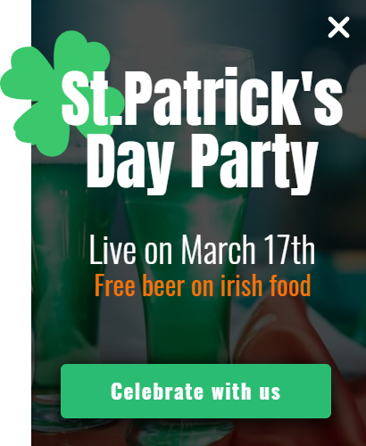 Free St. Patrick's Day promotion popup