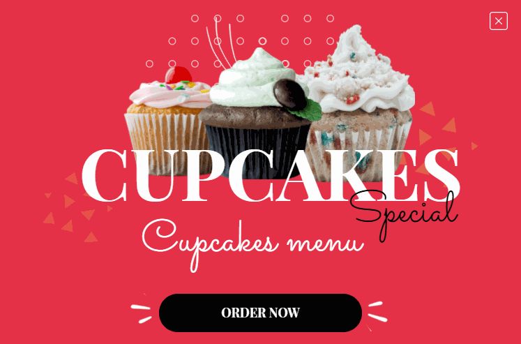 Free Cupcake promotion popup