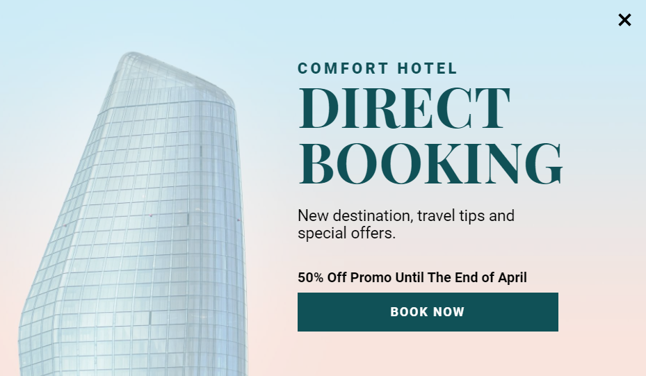 Free hotel booking promotion popup