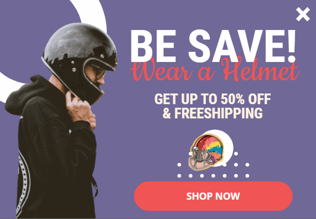 Free Helmet promotion popup